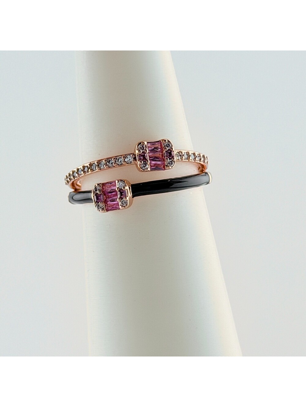 Bomb Party Ring Sz 8 "Flirty Forever" Rose Corundum & Black Enamel on Rose Gold